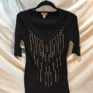 Black rib knit top with studs
